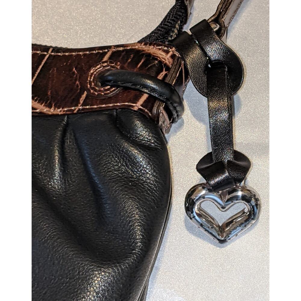 Brighton Croc Embossed Leather Hobo Shoulder Bag Handbag Black/Brown EUC 8x12x3 - Picture 7 of 12